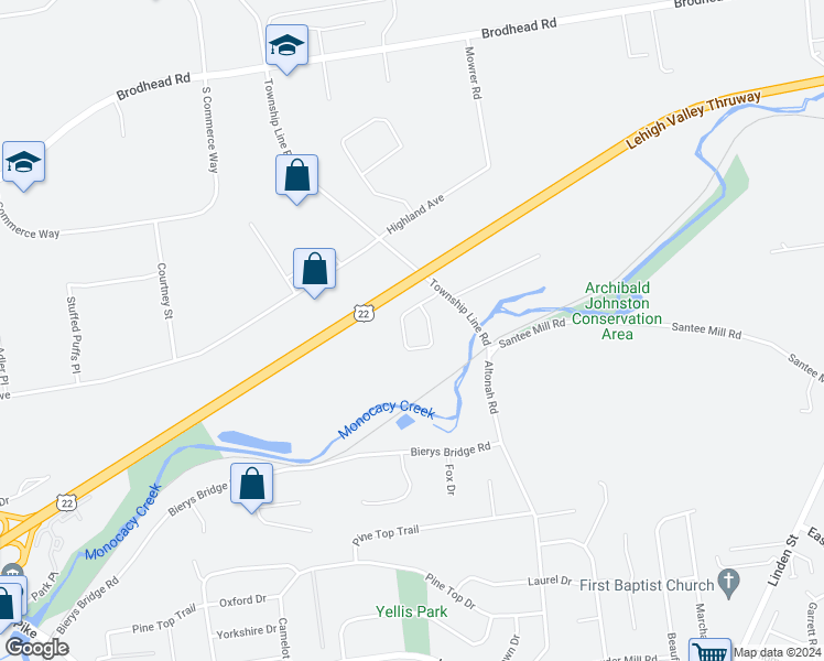 map of restaurants, bars, coffee shops, grocery stores, and more near 3668 Cottage Drive in Bethlehem