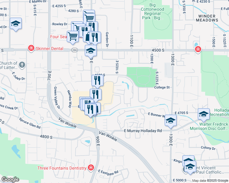 map of restaurants, bars, coffee shops, grocery stores, and more near 1006 Olympus Park Drive in Salt Lake City
