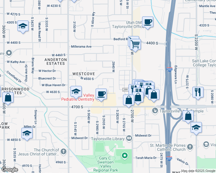 map of restaurants, bars, coffee shops, grocery stores, and more near 4635 South 2890 in West Valley City
