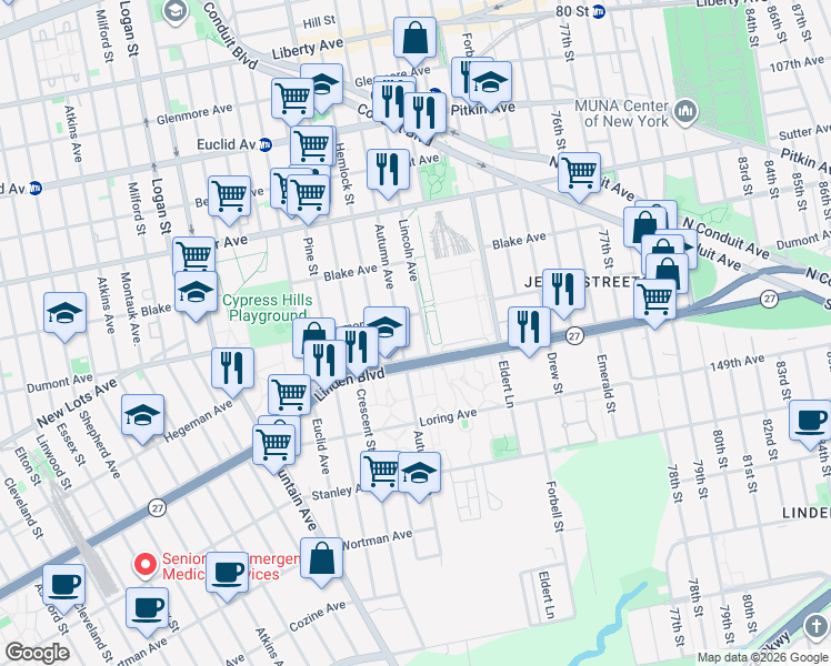map of restaurants, bars, coffee shops, grocery stores, and more near 798 Lincoln Avenue in Brooklyn