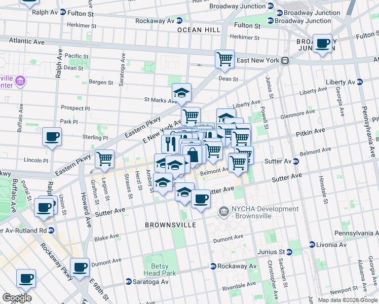 map of restaurants, bars, coffee shops, grocery stores, and more near in Brooklyn