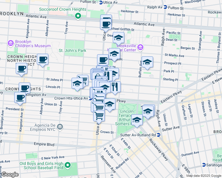 map of restaurants, bars, coffee shops, grocery stores, and more near 1438 Lincoln Place in Brooklyn