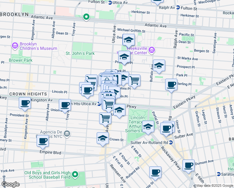 map of restaurants, bars, coffee shops, grocery stores, and more near 1388 Lincoln Place in Brooklyn