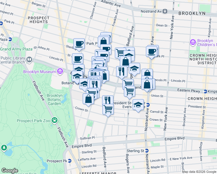 map of restaurants, bars, coffee shops, grocery stores, and more near in Brooklyn