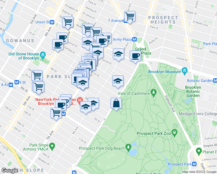 map of restaurants, bars, coffee shops, grocery stores, and more near 582 8th Street in Brooklyn