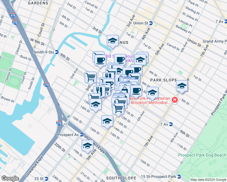map of restaurants, bars, coffee shops, grocery stores, and more near in Brooklyn