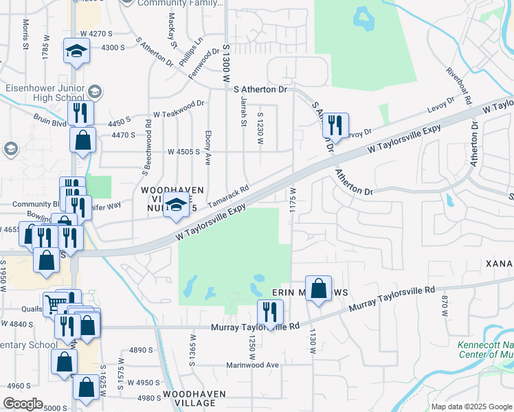 map of restaurants, bars, coffee shops, grocery stores, and more near 1245 Sienna Way in Taylorsville