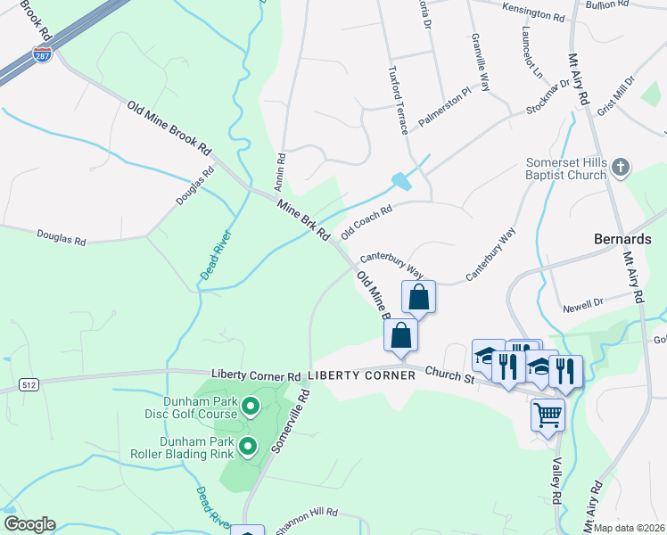 map of restaurants, bars, coffee shops, grocery stores, and more near 64 Mine Brook Road in Far Hills