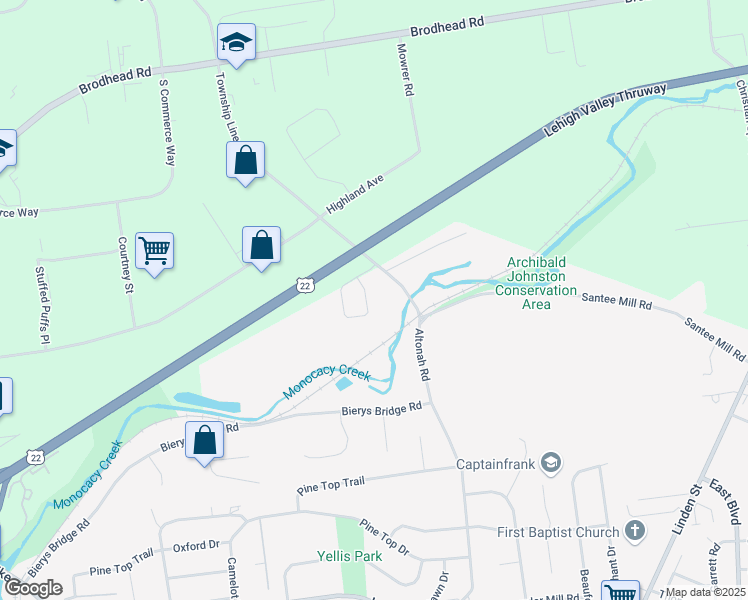 map of restaurants, bars, coffee shops, grocery stores, and more near 3633 Cottage Drive in Bethlehem