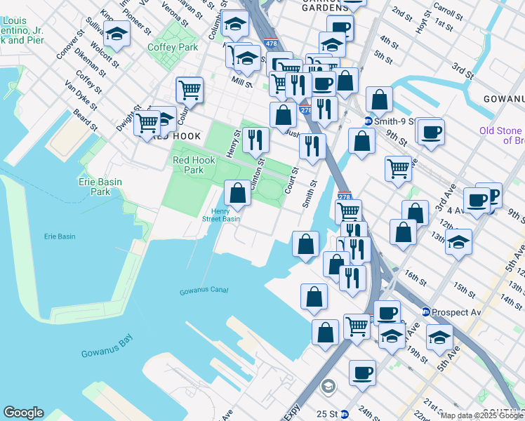 map of restaurants, bars, coffee shops, grocery stores, and more near 702 Court Street in Brooklyn