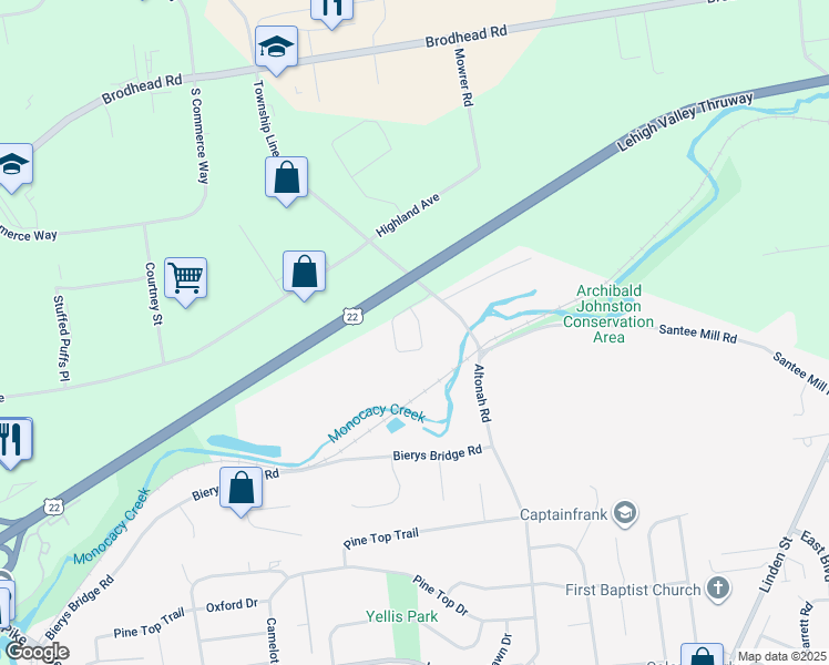 map of restaurants, bars, coffee shops, grocery stores, and more near 3632 Cottage Drive in Bethlehem