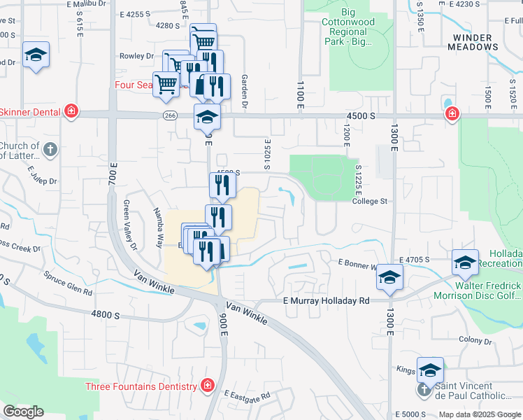 map of restaurants, bars, coffee shops, grocery stores, and more near 1006 Olympus Park Drive in Salt Lake City