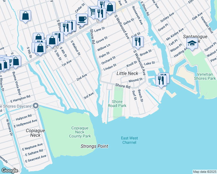 map of restaurants, bars, coffee shops, grocery stores, and more near 825 Arctic Street in Lindenhurst