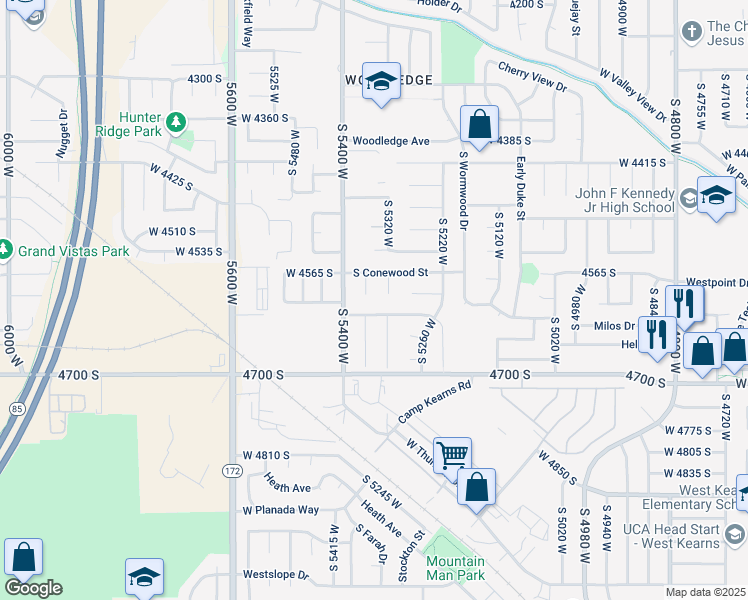 map of restaurants, bars, coffee shops, grocery stores, and more near 5333 Lemonwood Street in West Valley City