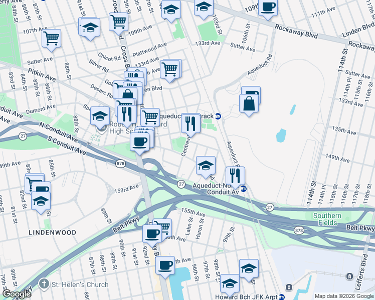 map of restaurants, bars, coffee shops, grocery stores, and more near 150-06 Centreville Street in Queens