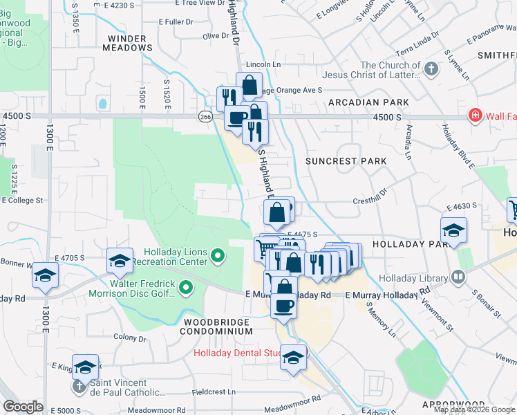 map of restaurants, bars, coffee shops, grocery stores, and more near 1790 Keysview Court in Millcreek