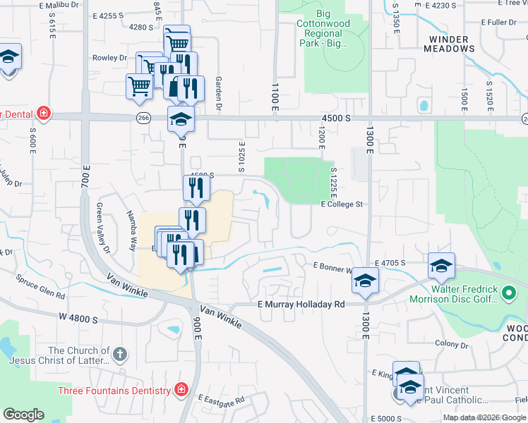 map of restaurants, bars, coffee shops, grocery stores, and more near 1059 Quail Vista Lane in Millcreek