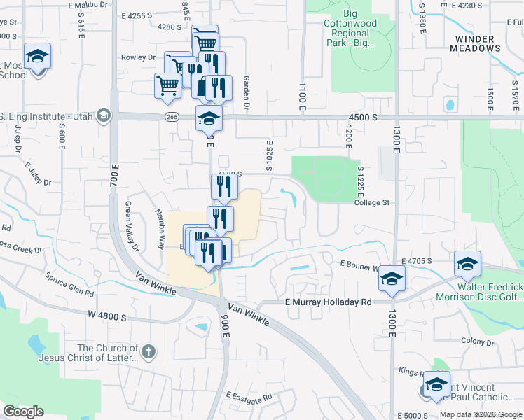 map of restaurants, bars, coffee shops, grocery stores, and more near 1006 Olympus Park Drive in Salt Lake City