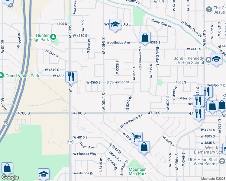 map of restaurants, bars, coffee shops, grocery stores, and more near 5333 Lemonwood Street in West Valley City