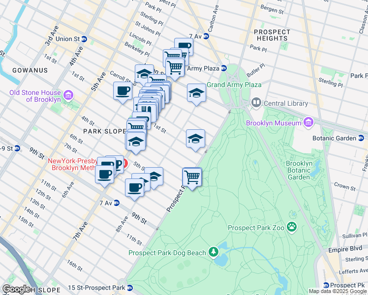 map of restaurants, bars, coffee shops, grocery stores, and more near 621 2nd Street in Brooklyn