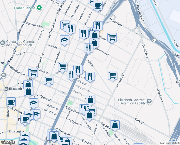 map of restaurants, bars, coffee shops, grocery stores, and more near 922-924 Olive Street in Elizabeth