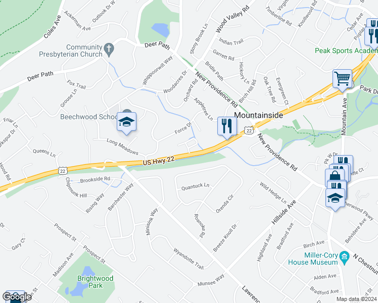 map of restaurants, bars, coffee shops, grocery stores, and more near 1500 U.S. 22 in Union