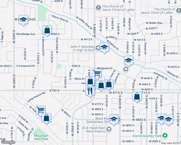 map of restaurants, bars, coffee shops, grocery stores, and more near 4597 Trojan Drive in Salt Lake City