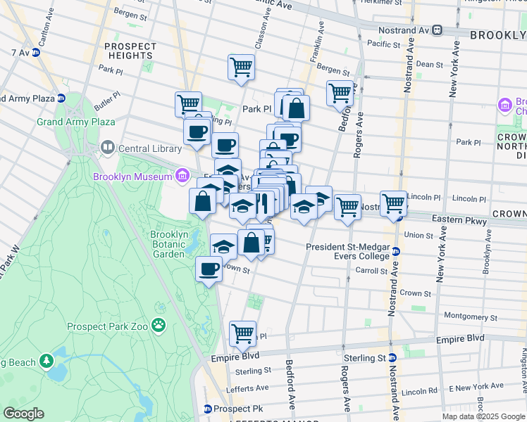 map of restaurants, bars, coffee shops, grocery stores, and more near 1043 Union Street in Brooklyn