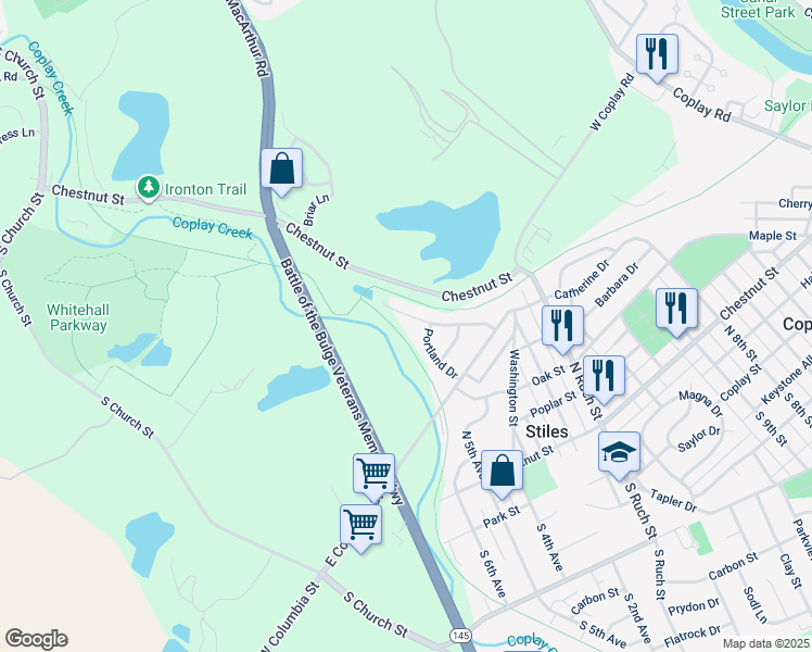 map of restaurants, bars, coffee shops, grocery stores, and more near 3524 Limestone Drive in Whitehall