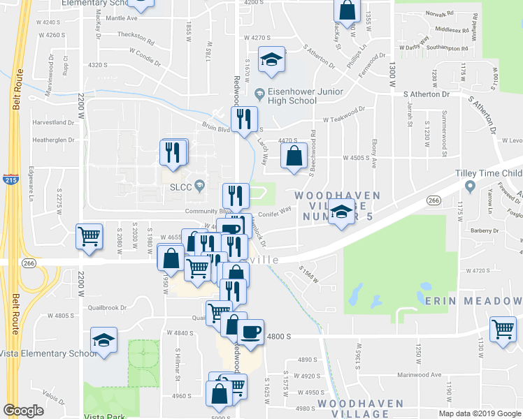 map of restaurants, bars, coffee shops, grocery stores, and more near 1638 West 4610 South in Taylorsville