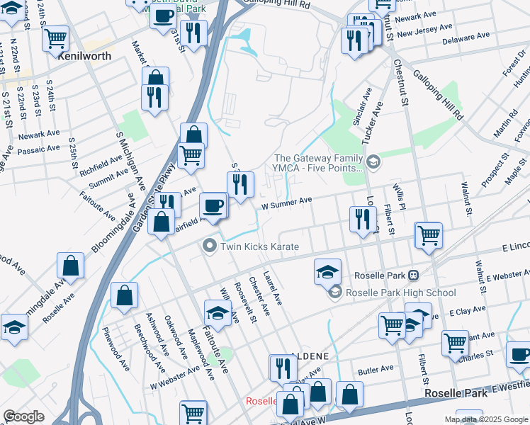 map of restaurants, bars, coffee shops, grocery stores, and more near 220 West Sumner Avenue in Kenilworth