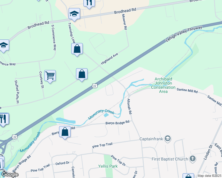 map of restaurants, bars, coffee shops, grocery stores, and more near 3630 Cottage Drive in Bethlehem