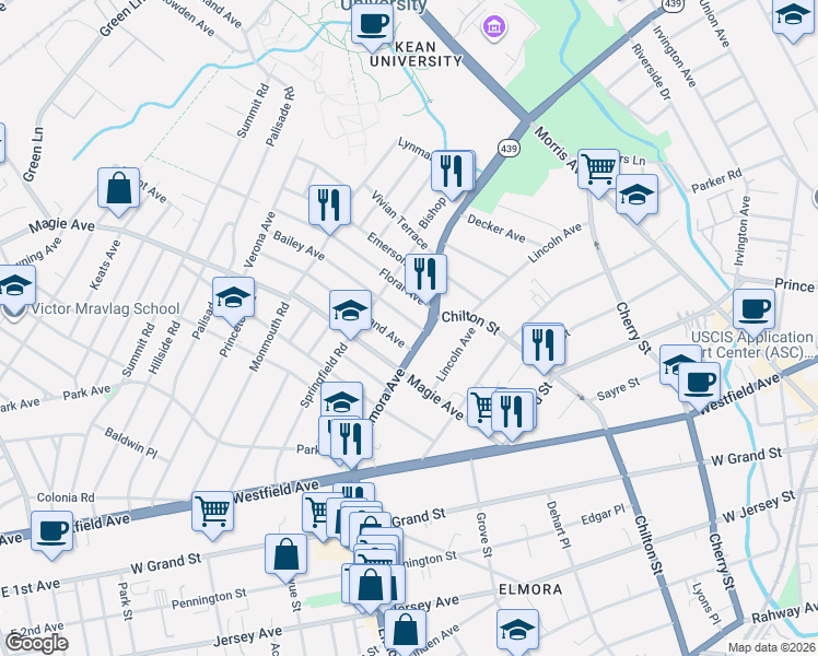 map of restaurants, bars, coffee shops, grocery stores, and more near 422 Elmora Avenue in Elizabeth
