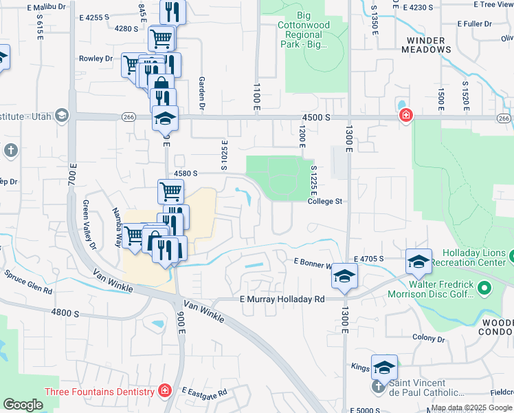 map of restaurants, bars, coffee shops, grocery stores, and more near 4644 South 1130 East in Millcreek