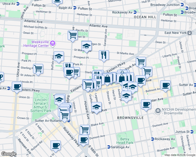 map of restaurants, bars, coffee shops, grocery stores, and more near in Brooklyn