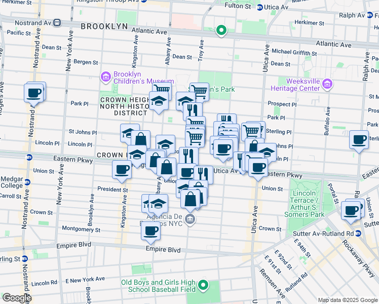 map of restaurants, bars, coffee shops, grocery stores, and more near 275 Troy Avenue in Brooklyn