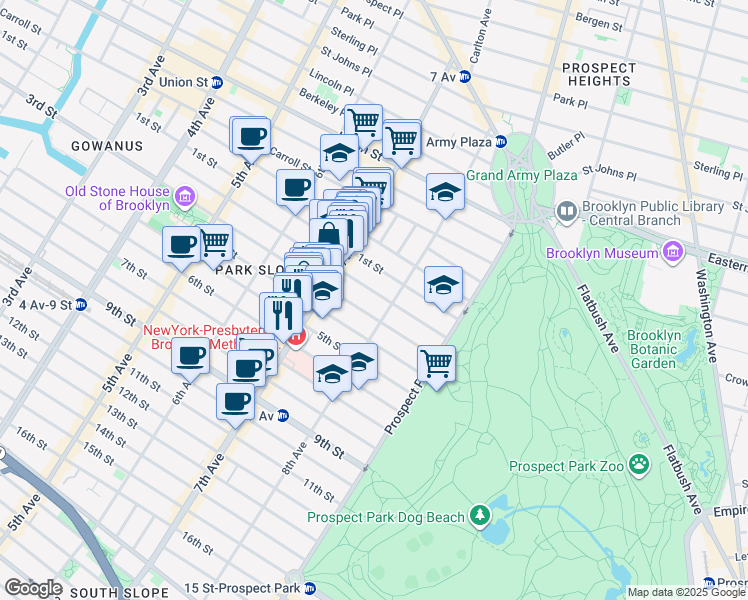 map of restaurants, bars, coffee shops, grocery stores, and more near 558 3rd Street in Brooklyn