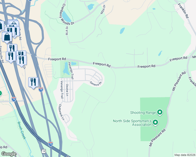 map of restaurants, bars, coffee shops, grocery stores, and more near 154 Seneca Place in Mars