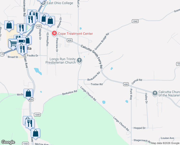 map of restaurants, bars, coffee shops, grocery stores, and more near 49742 Berkshire Road in Calcutta