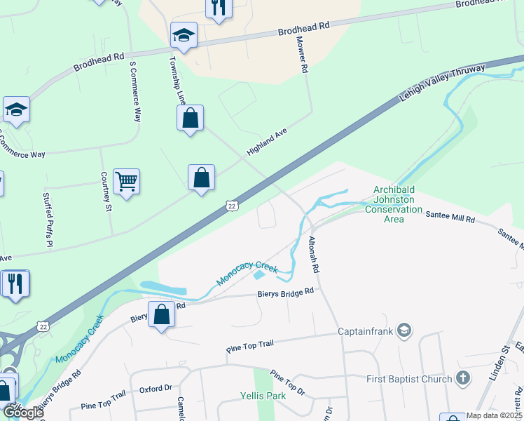 map of restaurants, bars, coffee shops, grocery stores, and more near 3674 Cottage Drive in Bethlehem