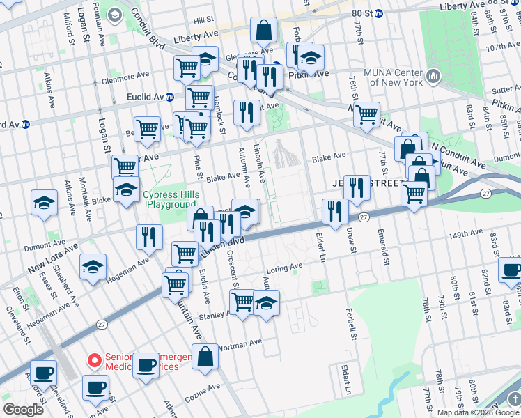 map of restaurants, bars, coffee shops, grocery stores, and more near 798 Lincoln Avenue in Brooklyn