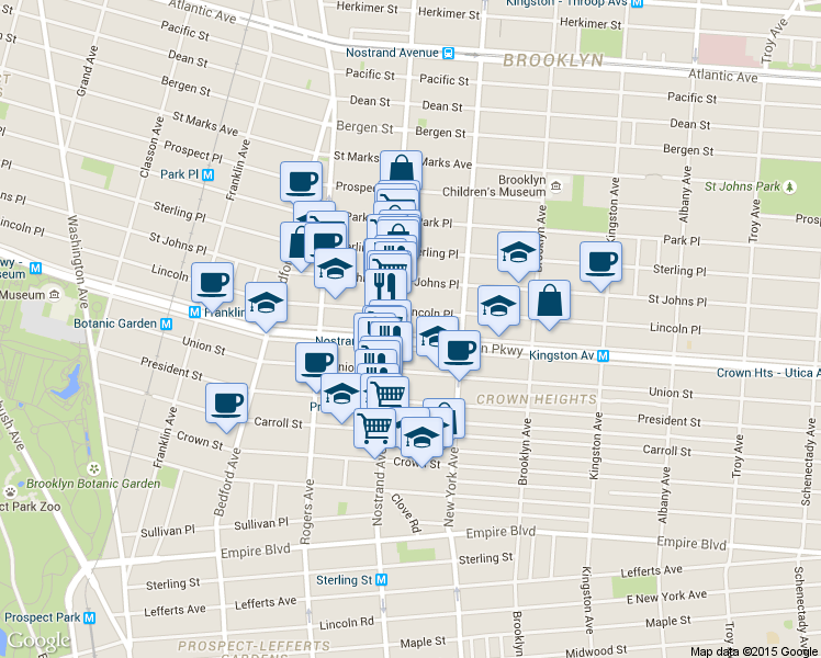 map of restaurants, bars, coffee shops, grocery stores, and more near 840 Nostrand Avenue in Brooklyn