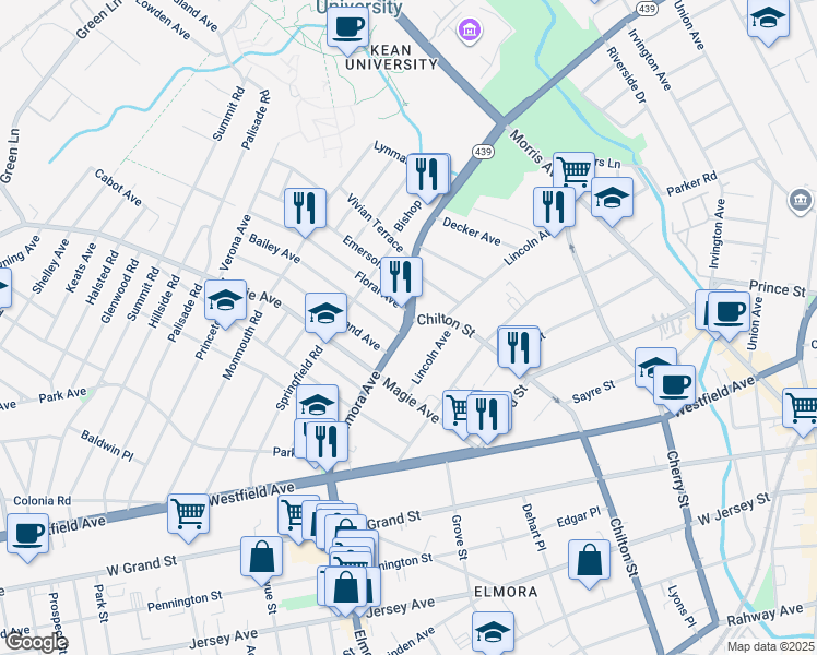 map of restaurants, bars, coffee shops, grocery stores, and more near 229 Lincoln Avenue in Elizabeth