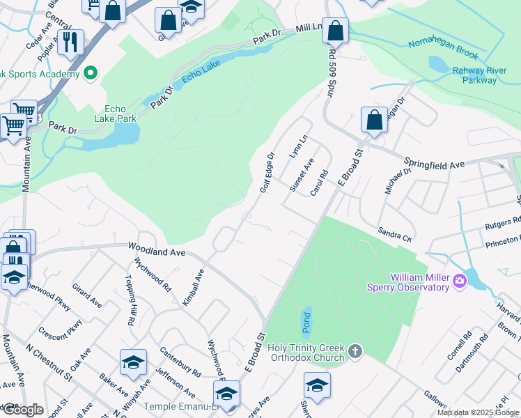 map of restaurants, bars, coffee shops, grocery stores, and more near 100 Golf Edge Drive in Westfield