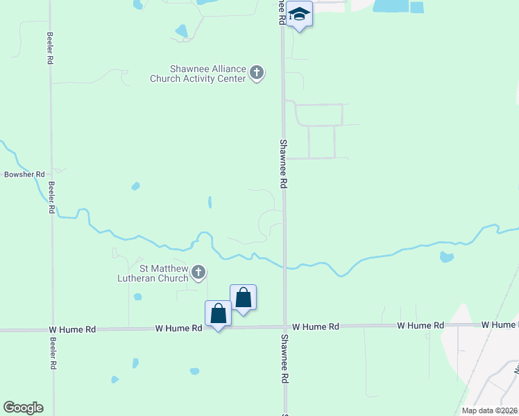 map of restaurants, bars, coffee shops, grocery stores, and more near 4870 Shawnee Road in Cridersville