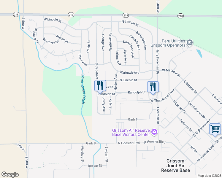 map of restaurants, bars, coffee shops, grocery stores, and more near 2520 Kelly St in Peru