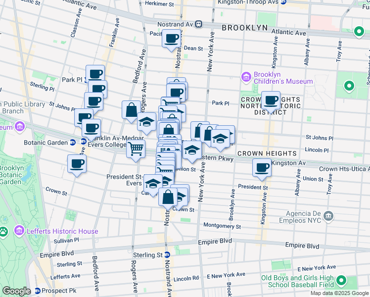 map of restaurants, bars, coffee shops, grocery stores, and more near 840 Nostrand Avenue in Brooklyn