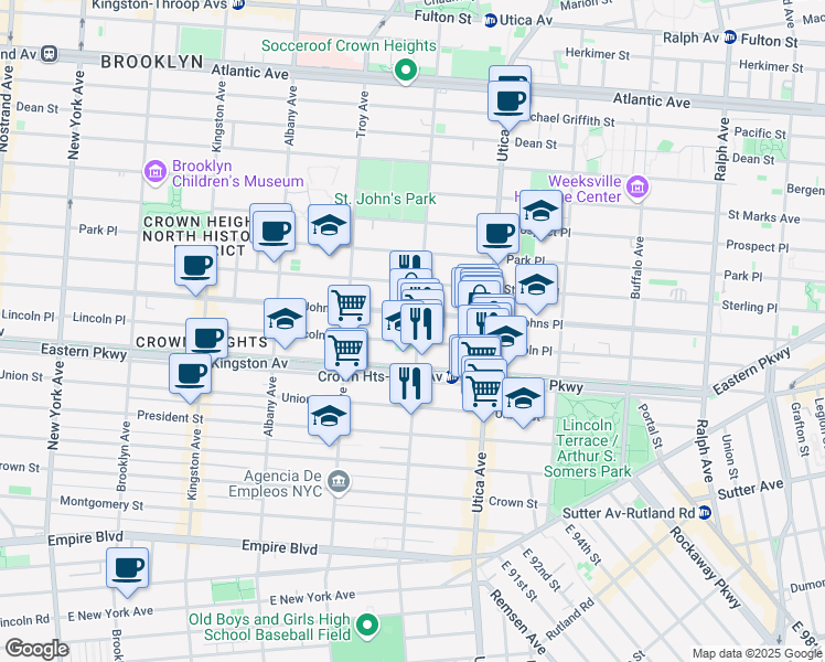 map of restaurants, bars, coffee shops, grocery stores, and more near 260 Schenectady Avenue in Brooklyn