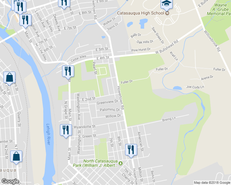 map of restaurants, bars, coffee shops, grocery stores, and more near 523 East 2nd Street in Northampton