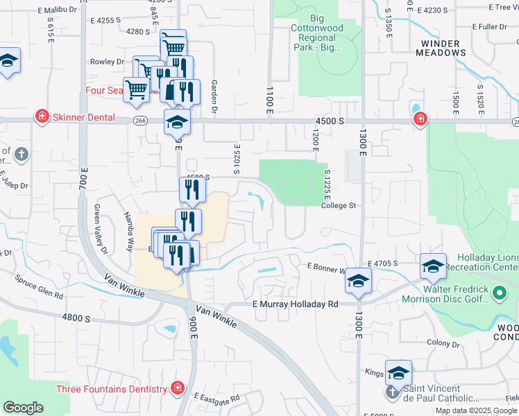 map of restaurants, bars, coffee shops, grocery stores, and more near 4620 Quail Park Drive in Millcreek